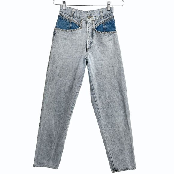 VTG Guess High-Waisted Two-Tone Denim Jeans Womens 28 Distressed Look - Picture 2 of 12